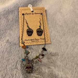 Sugar skull necklace and earrings